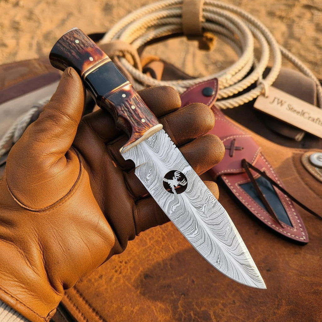 Texas Star Damascus Bowie Knife 11