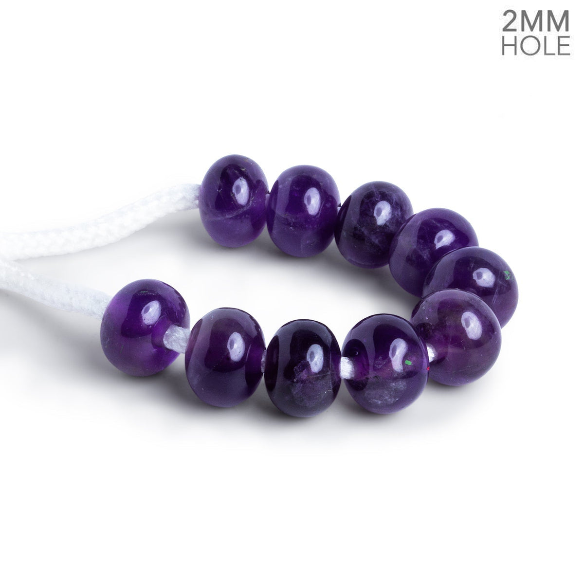 10-11mm Amethyst 2mm Large Hole Rondelles 10 beads