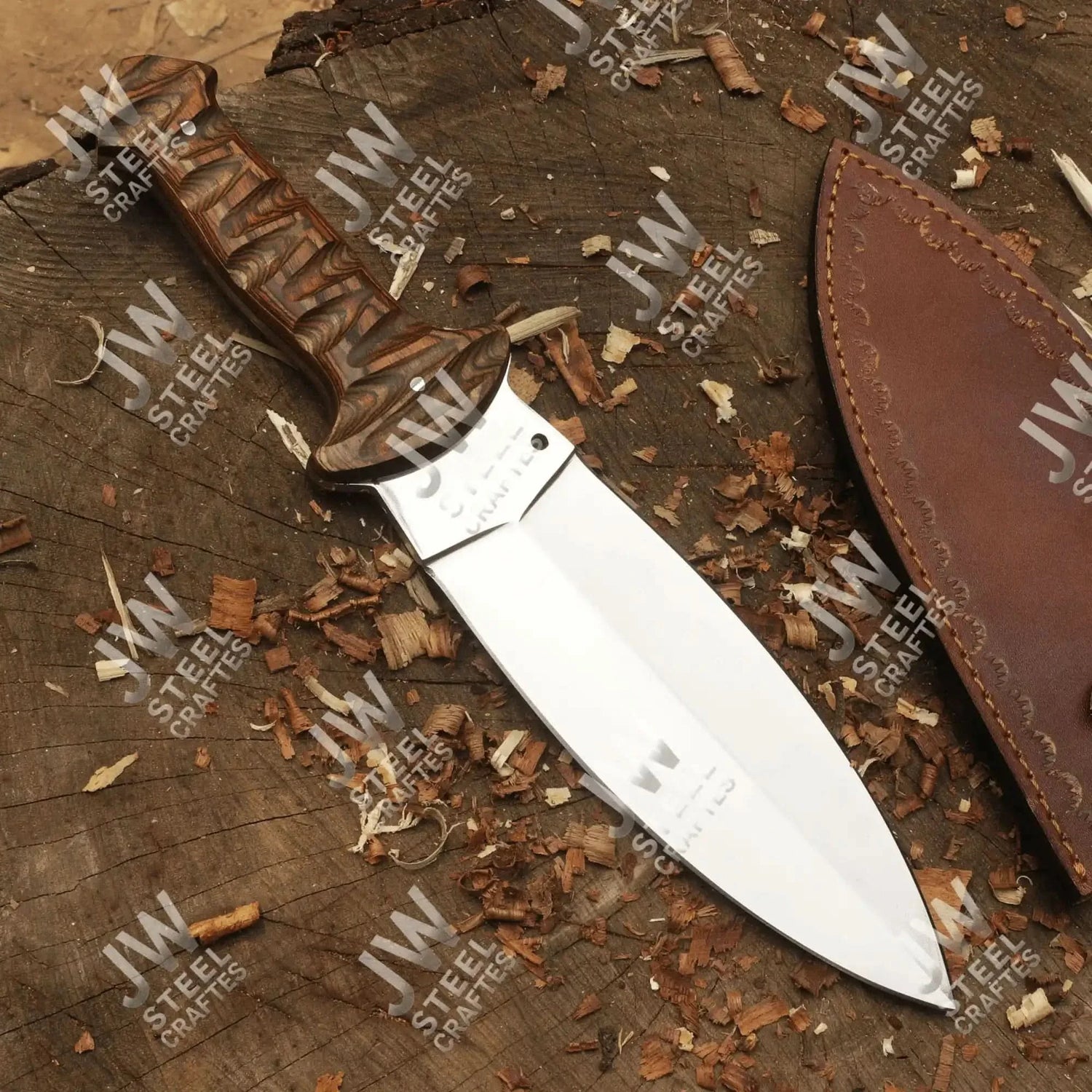 Handcrafted J2 Stainless Steel Boot Knife | Pakka Wood Handle | Leather Sheath | 13.5