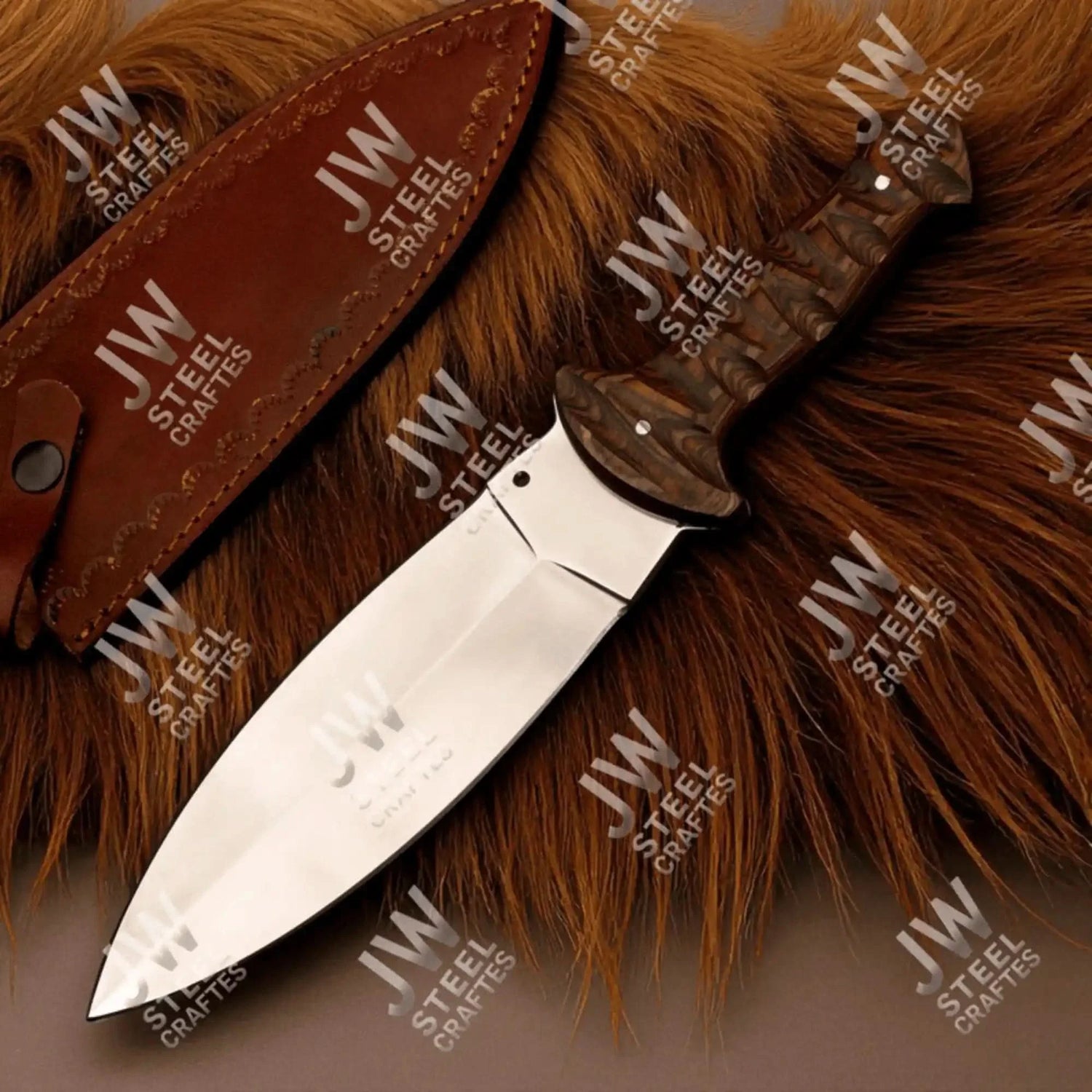 Handcrafted J2 Stainless Steel Boot Knife | Pakka Wood Handle | Leather Sheath | 13.5