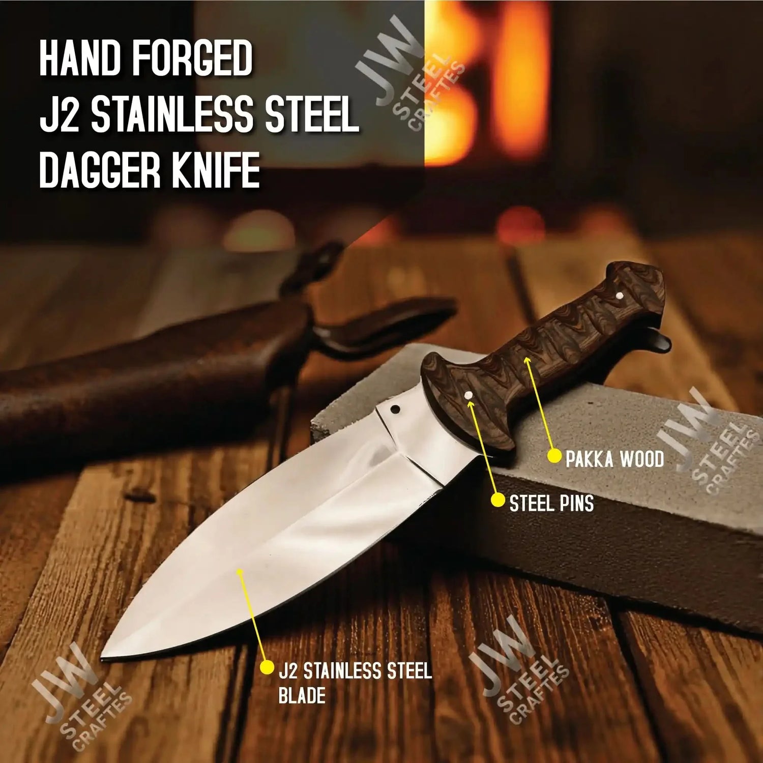 Handcrafted J2 Stainless Steel Boot Knife | Pakka Wood Handle | Leather Sheath | 13.5