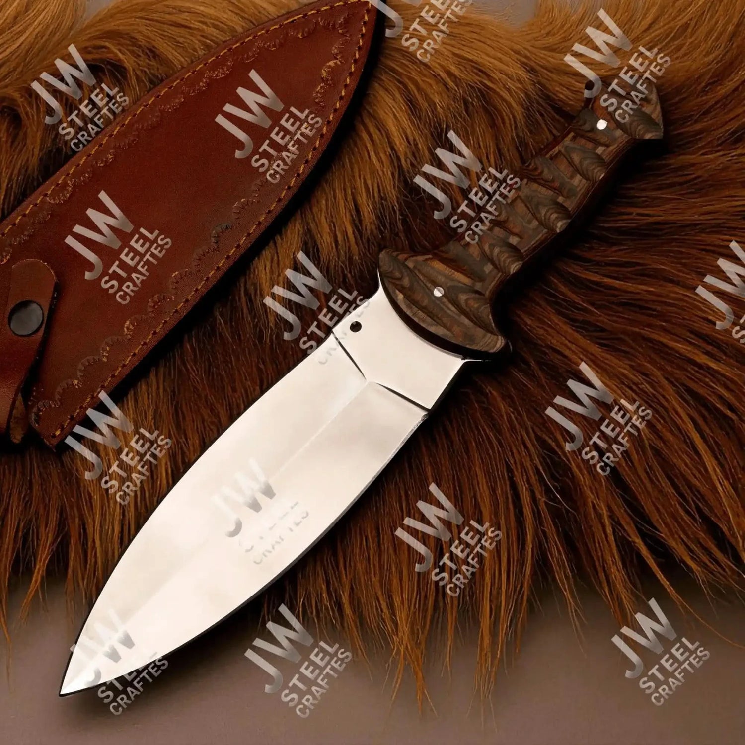 Handcrafted J2 Stainless Steel Boot Knife | Pakka Wood Handle | Leather Sheath | 13.5