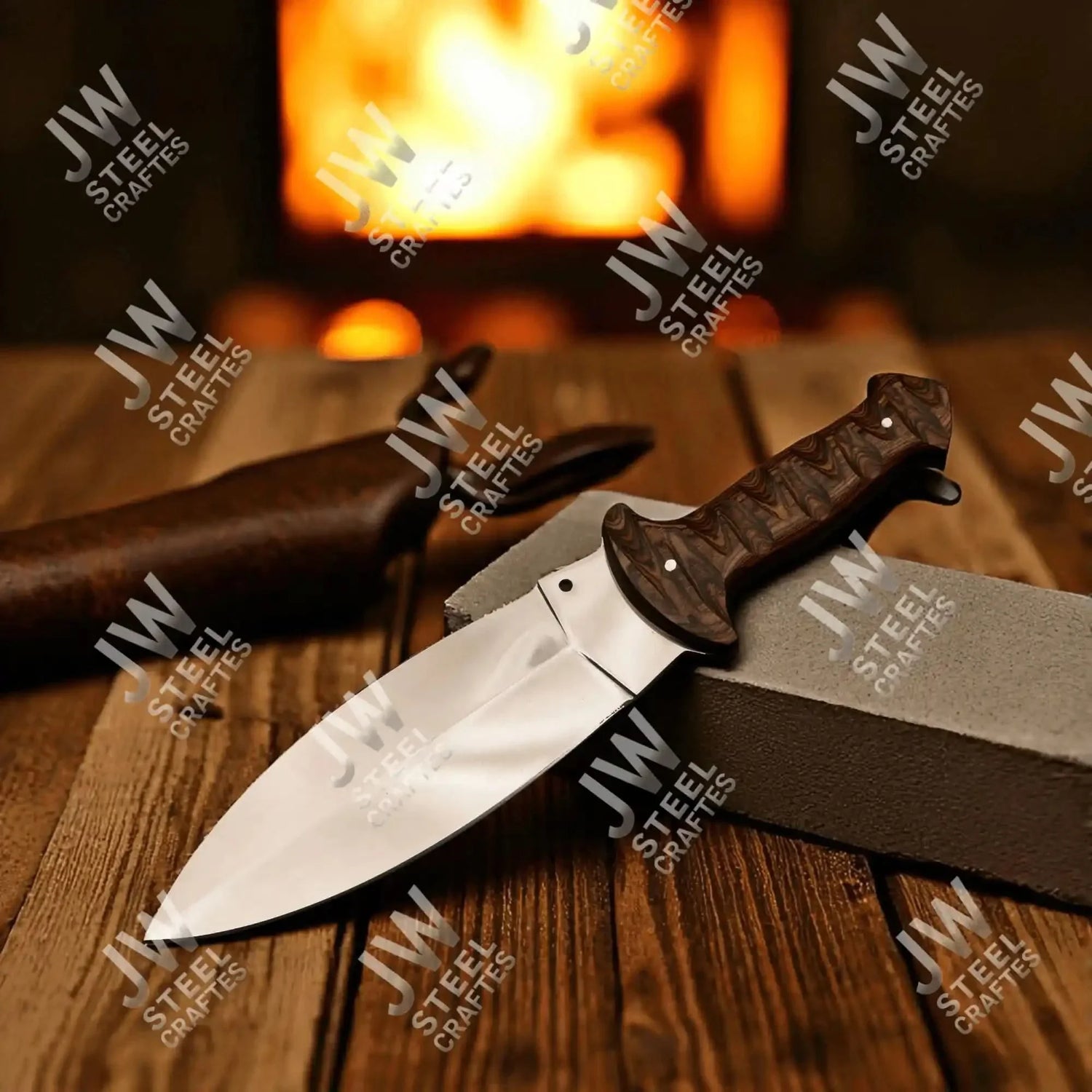 Handcrafted J2 Stainless Steel Boot Knife | Pakka Wood Handle | Leather Sheath | 13.5