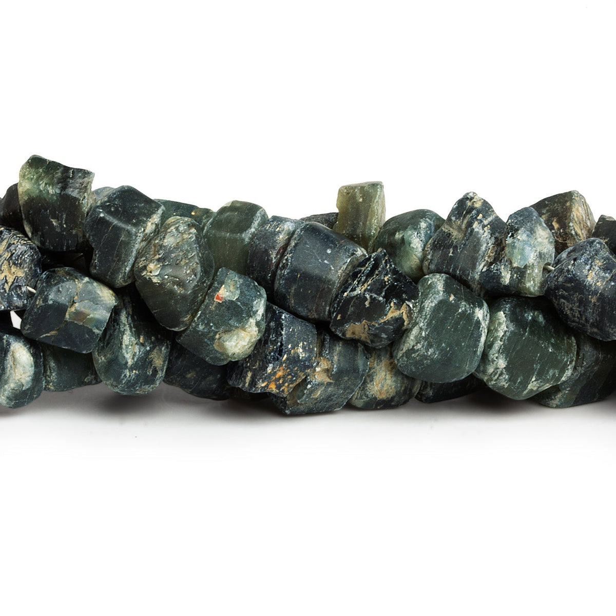 10x7mm Alluvial Green Sapphire Natural Crystals 14 inch 56 beads
