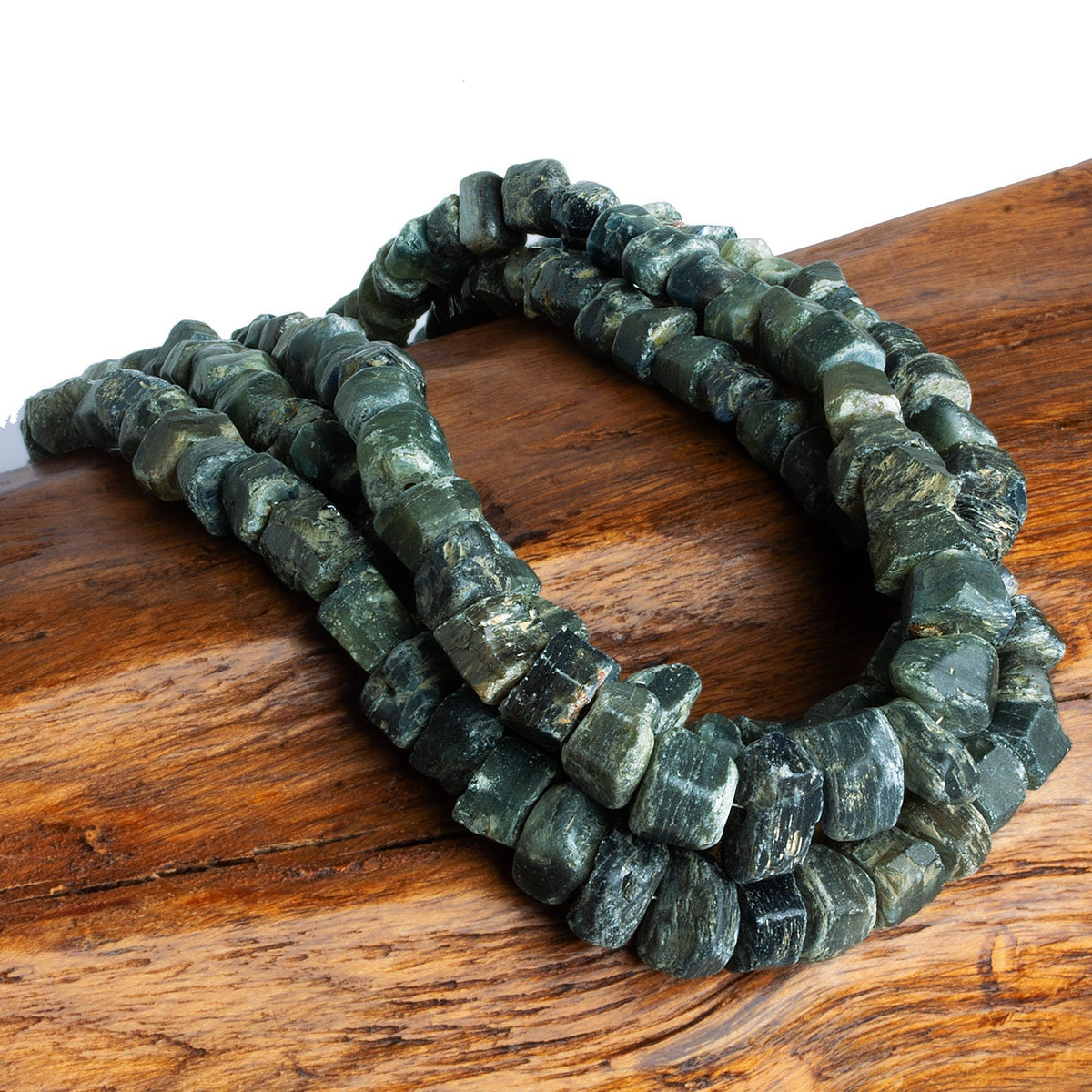 10x7mm Alluvial Green Sapphire Natural Crystals 14 inch 56 beads