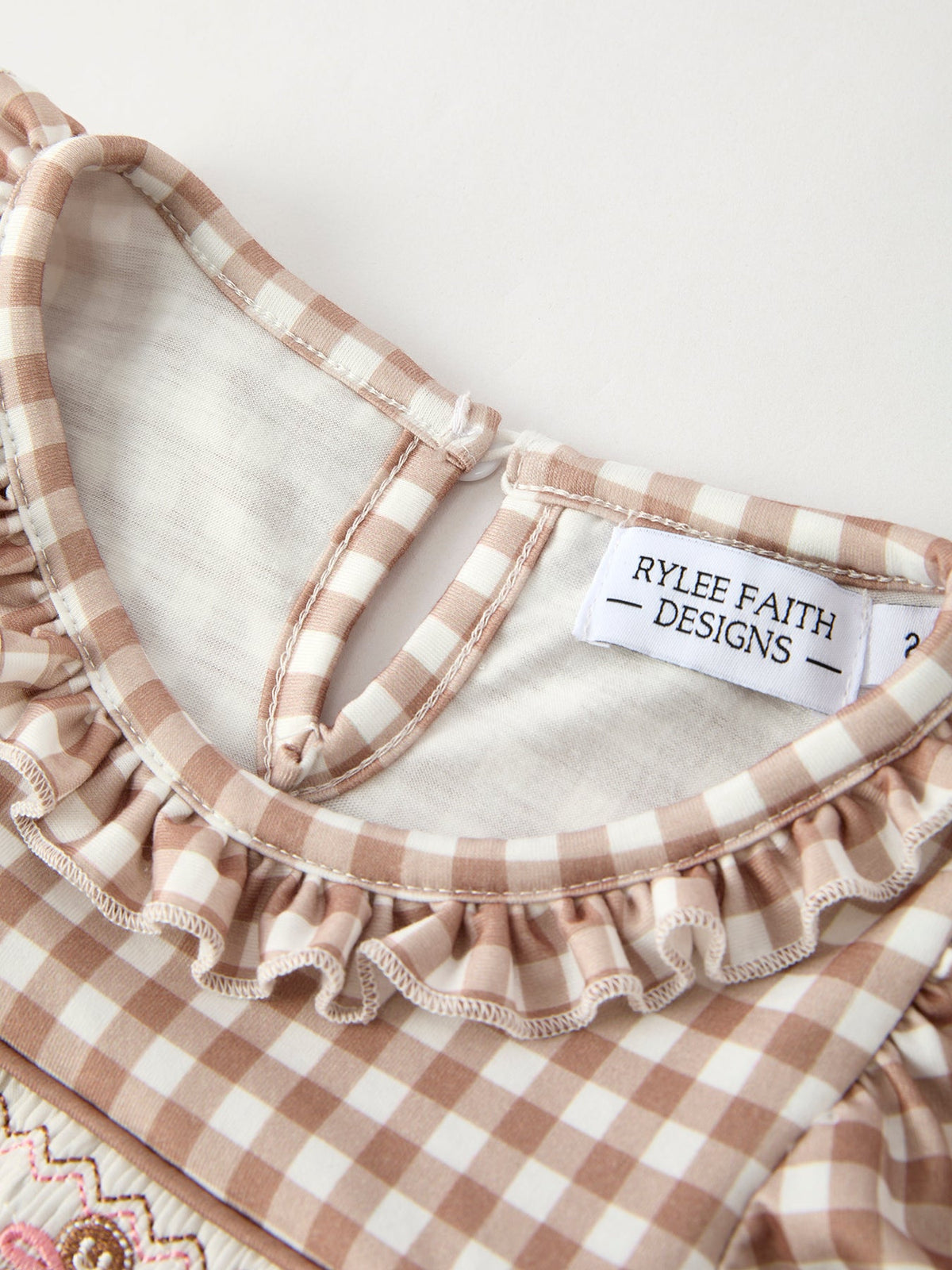Christmas Vintage-Style Plaid Dress with Embroidered Gingerbread and Bows