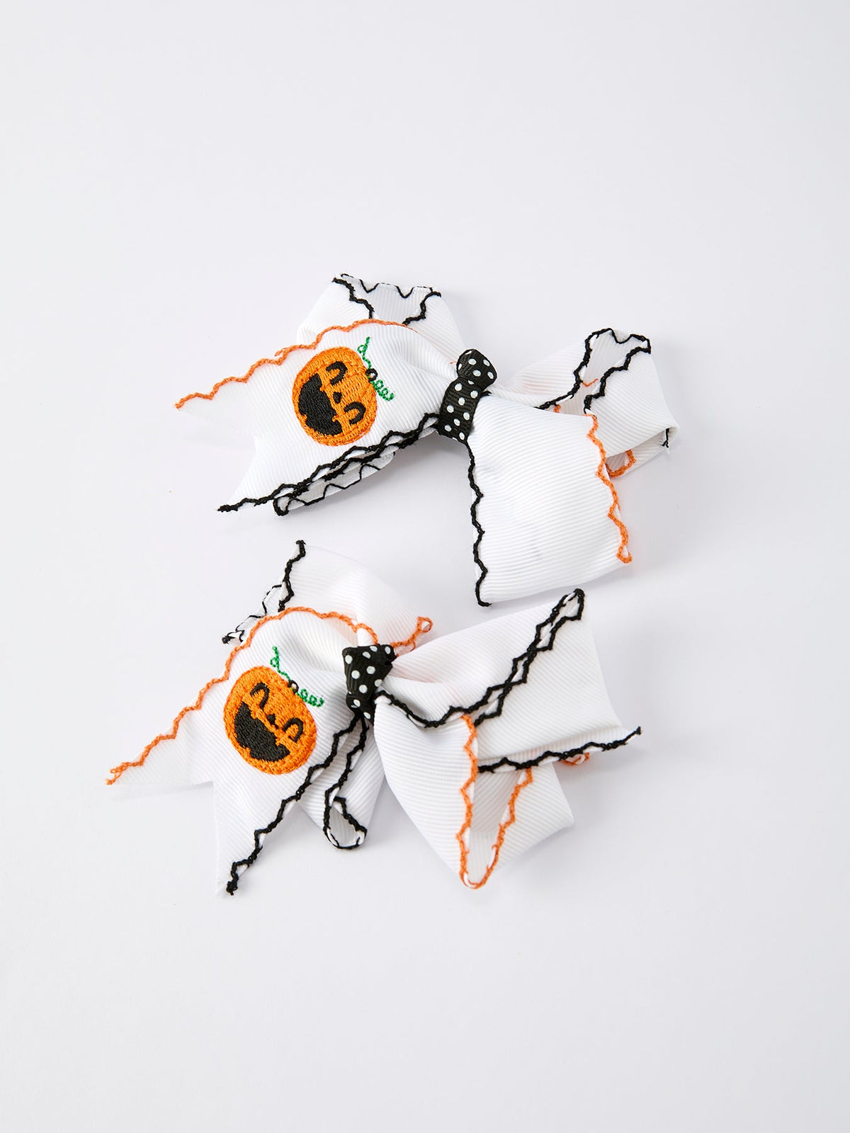 Halloween Pumpkin Hair Bows: White Ribbon Design(2PCS)