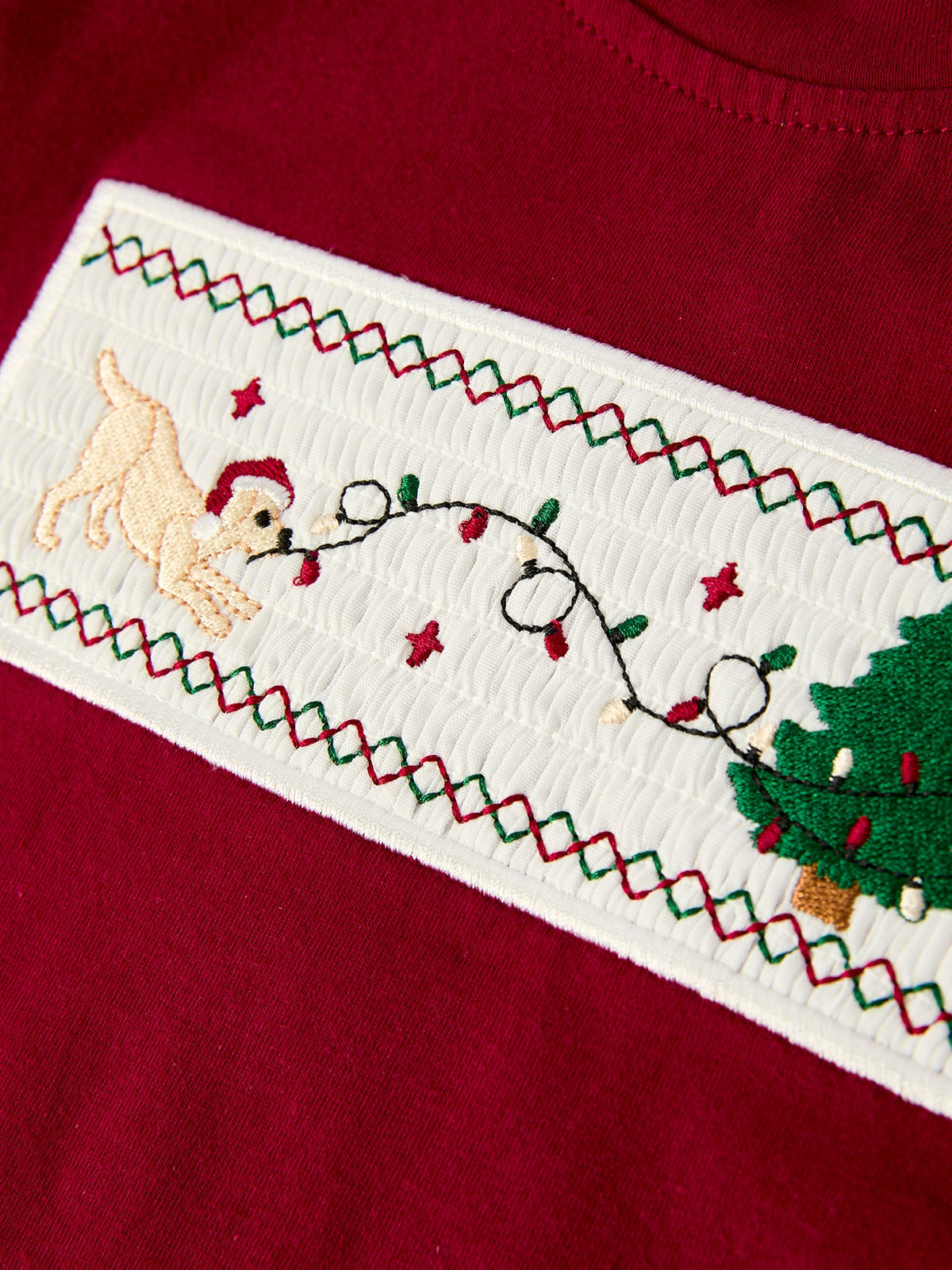 Christmas Tree Dog Smocking Embroidered Plaid Boys Set