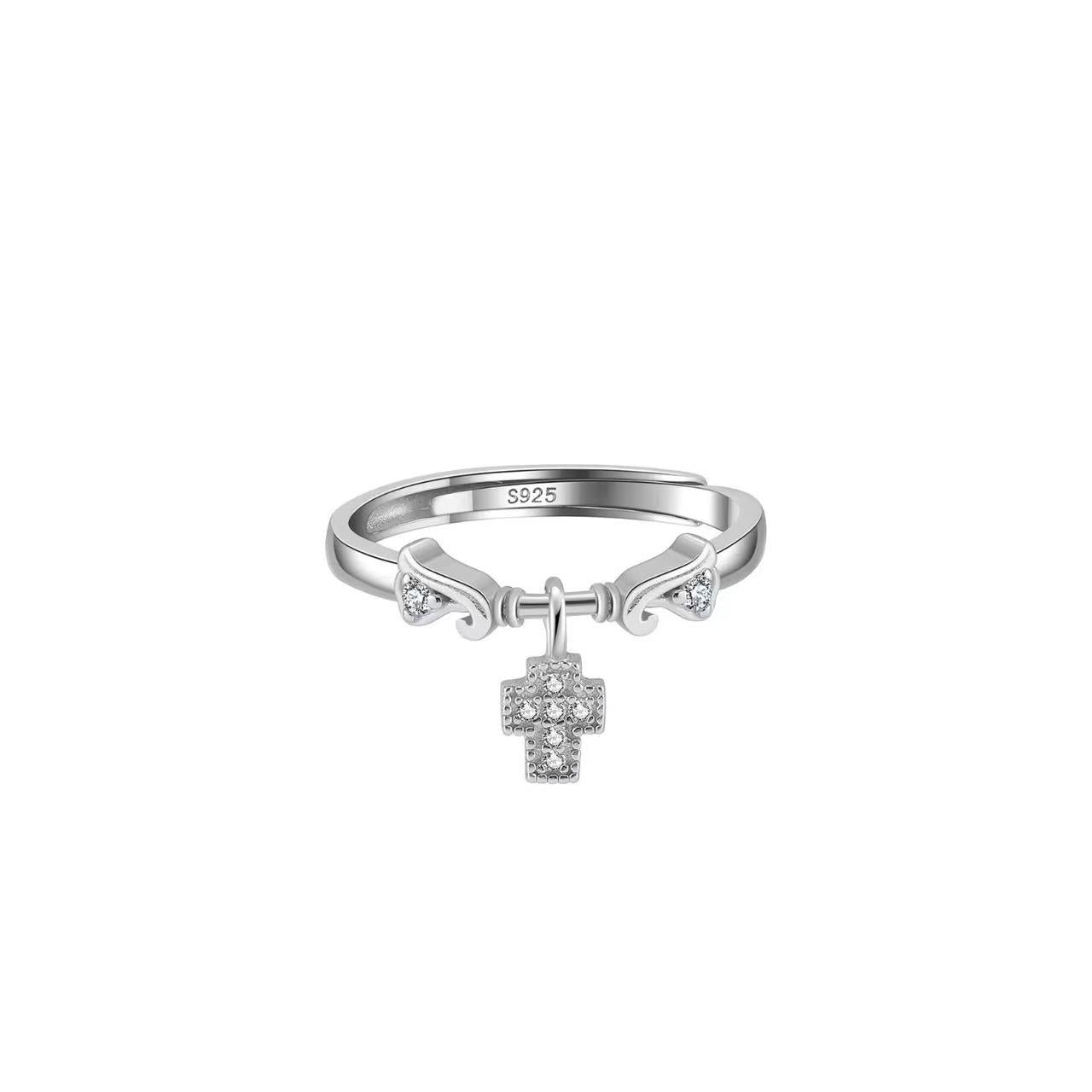Cross Charm Accent Adjustable Ring