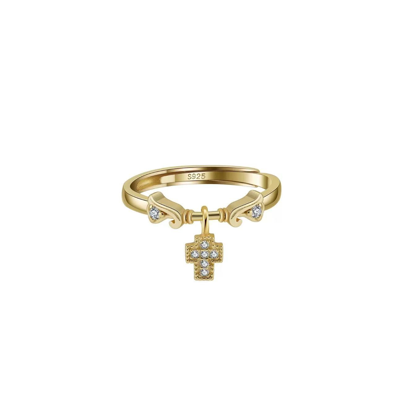 Cross Charm Accent Adjustable Ring