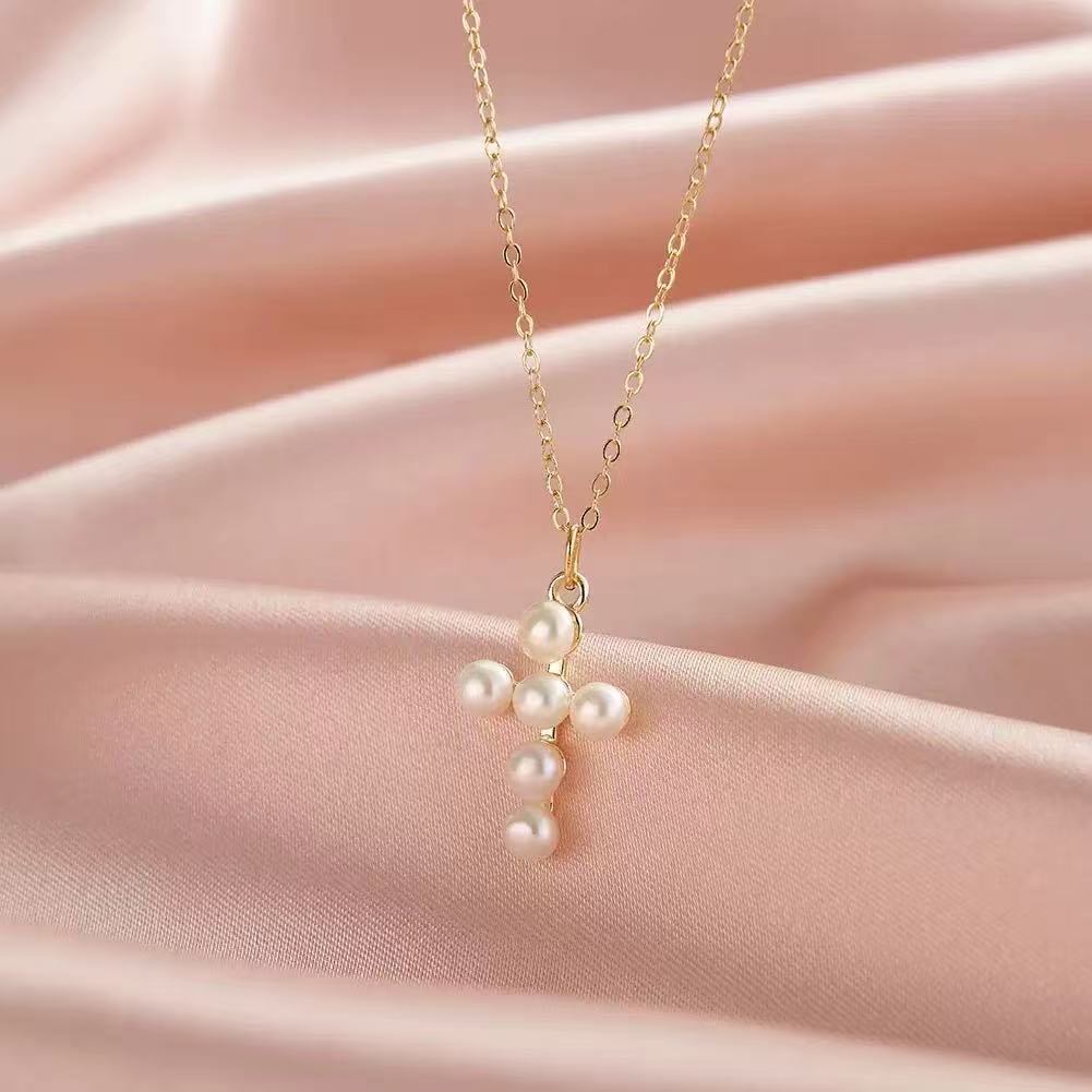 Pearl Cross Pendant Necklace