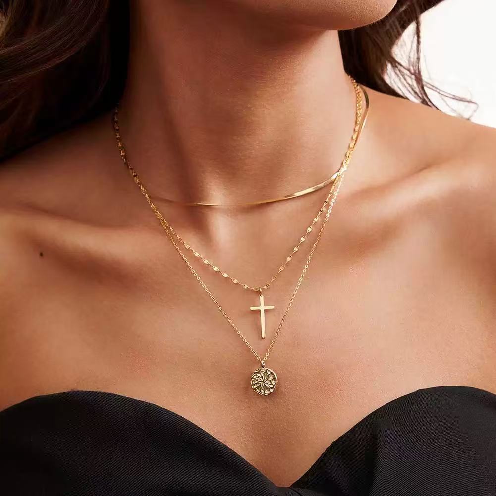 Cross Disc Layered Necklace