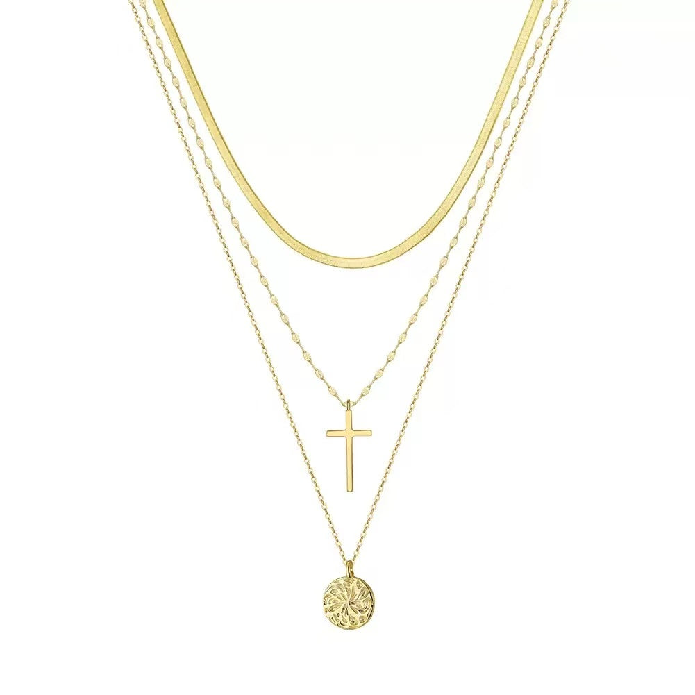 Cross Disc Layered Necklace