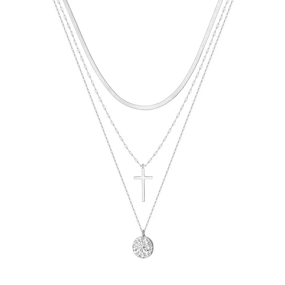 Cross Disc Layered Necklace