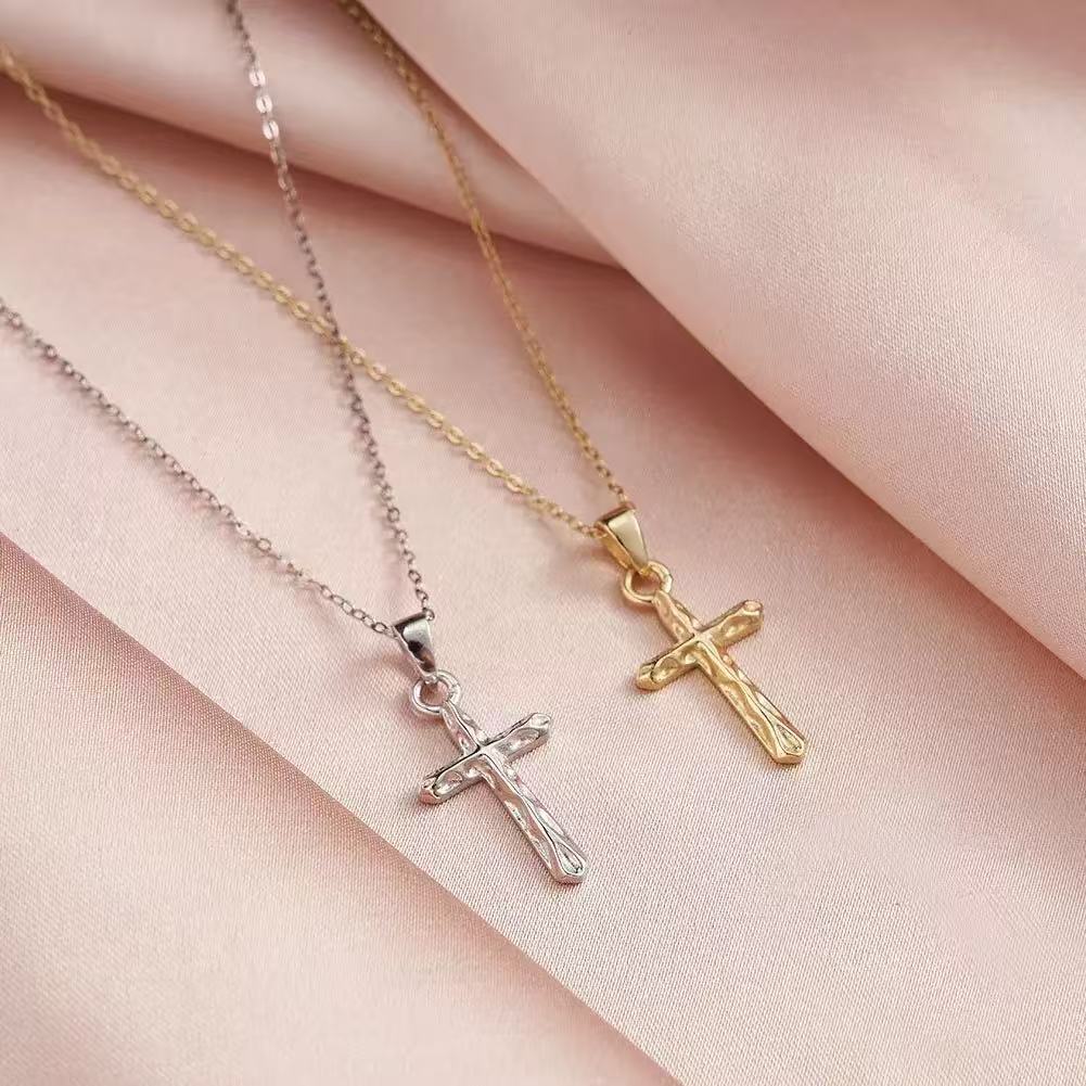Hammered Cross Pendant Necklace