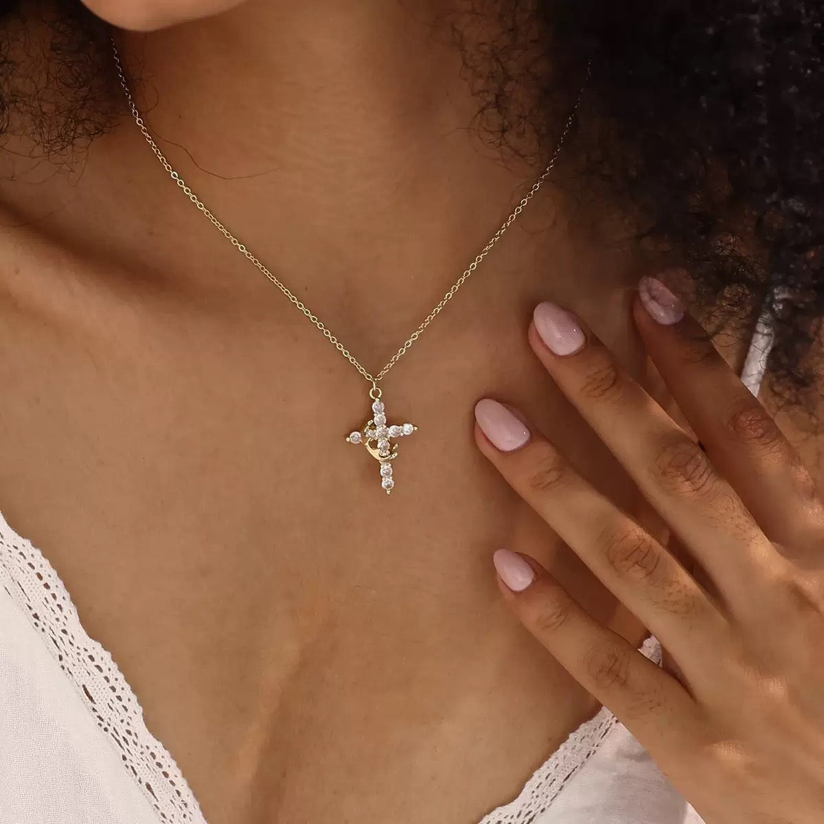 Halo Cross Pendant Necklace