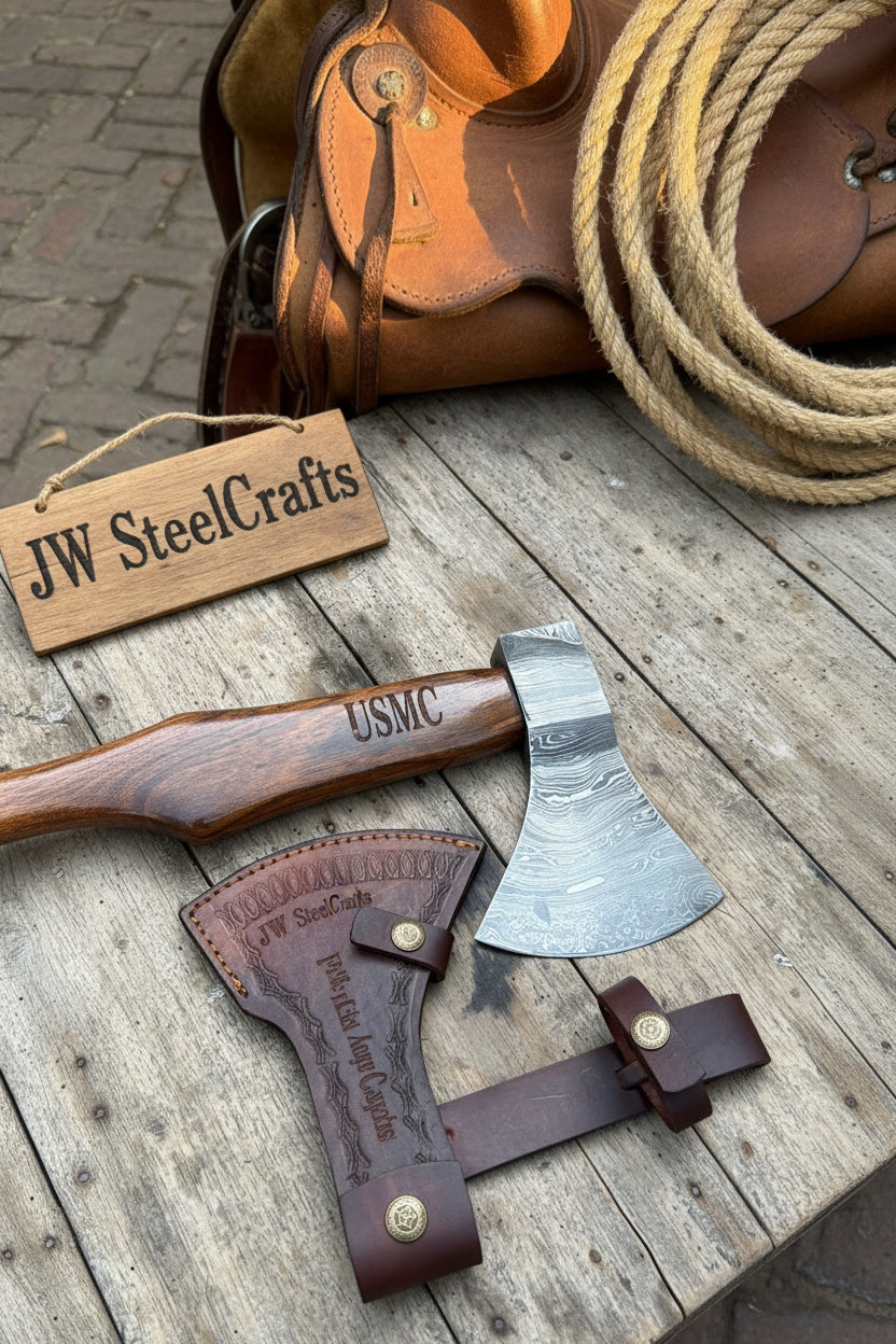 Damascus Skeggox Bearded Viking Axe with Hardwood Handle