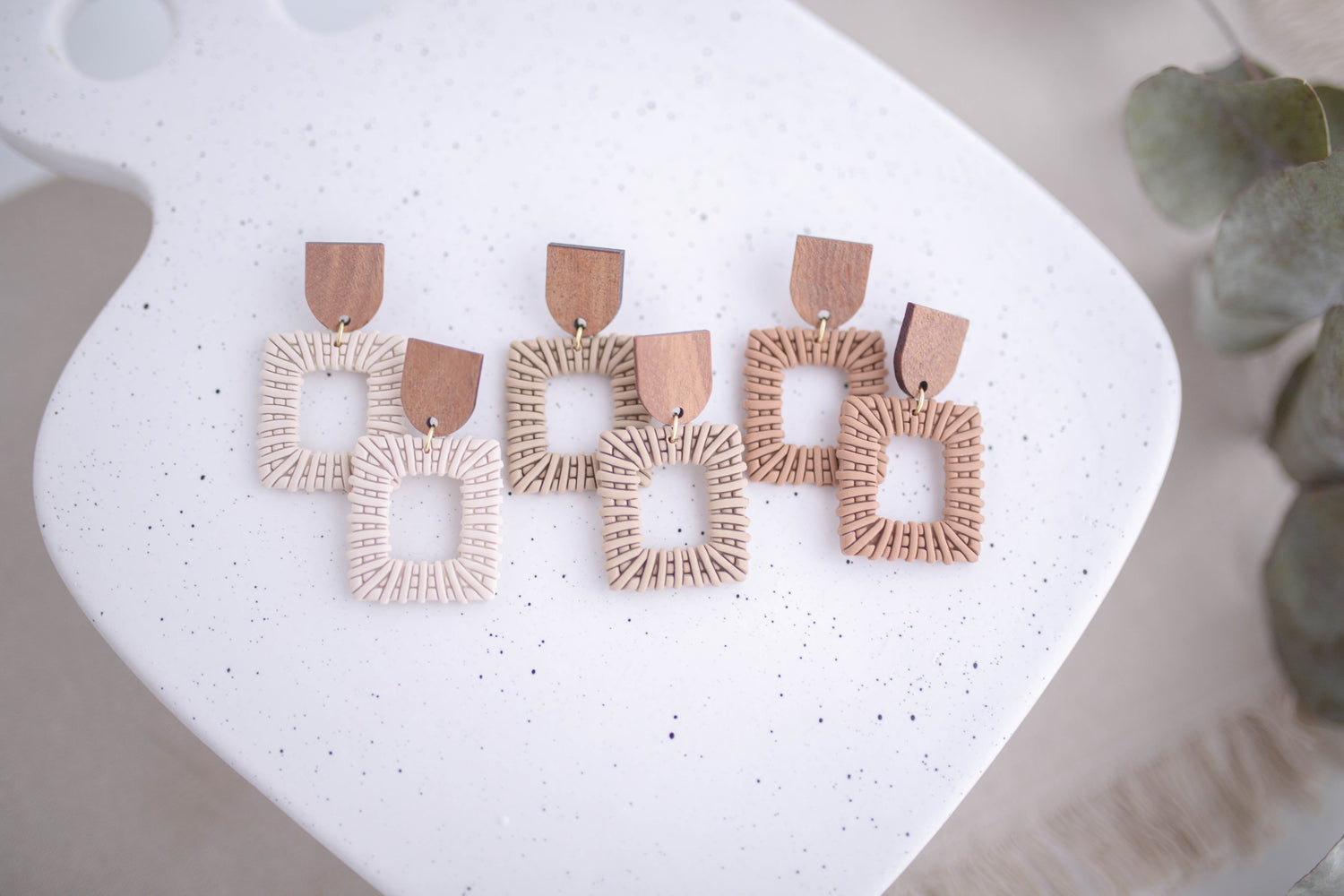 Clay Earrings | Rattan Squares | Picnic Basket Collection