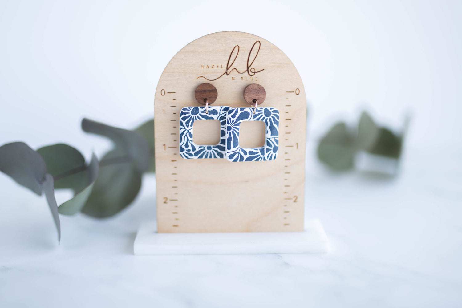 Clay Earrings | Floral Square Dangles | Indigo Daydream Collection