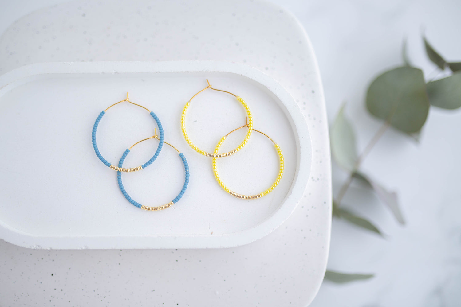 Beaded Earrings | Indigo & Sunshine Beaded Hoops | Indigo Daydream Collection