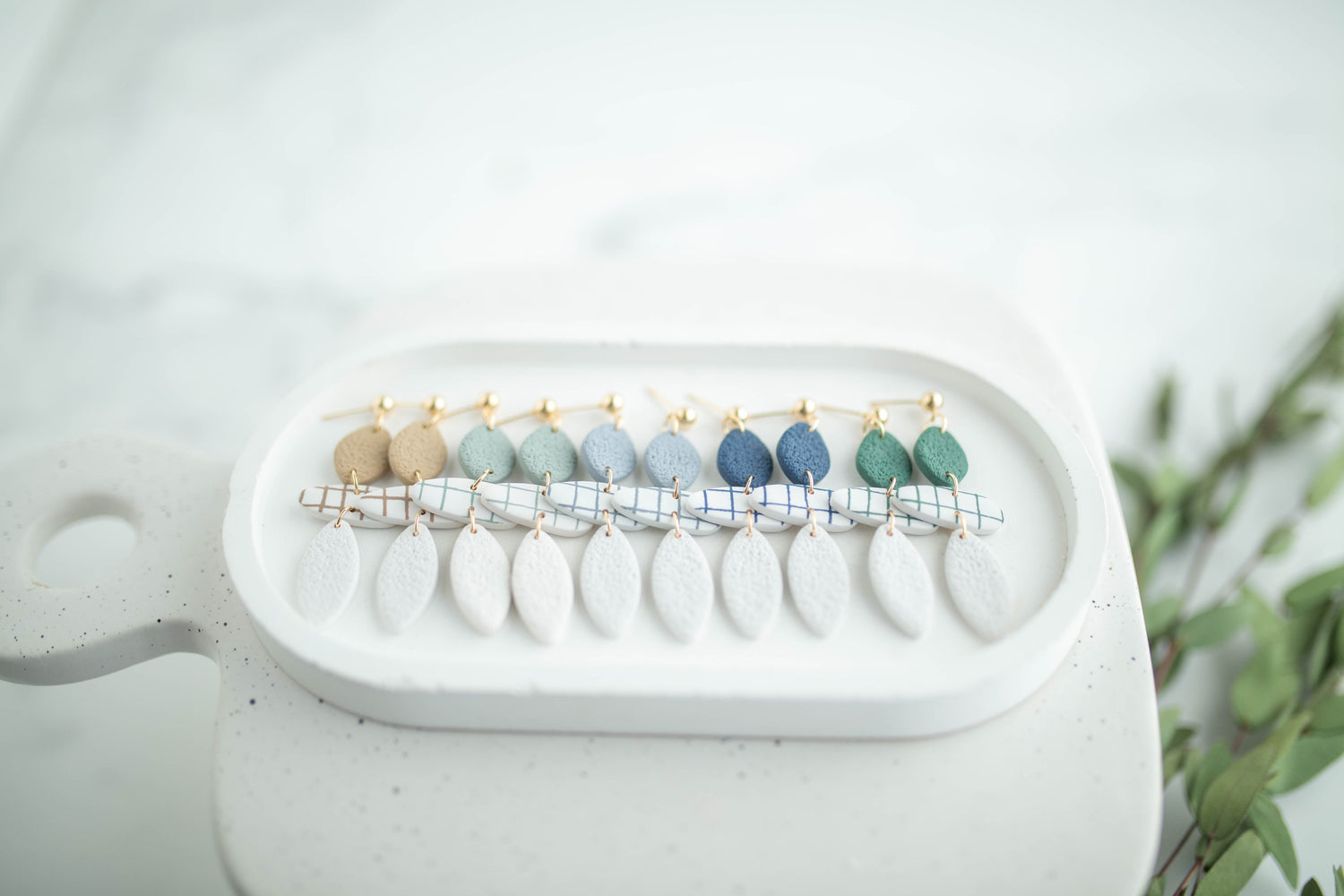 Clay Earrings | Lined Trio Dangles | Earth+Sky Collection