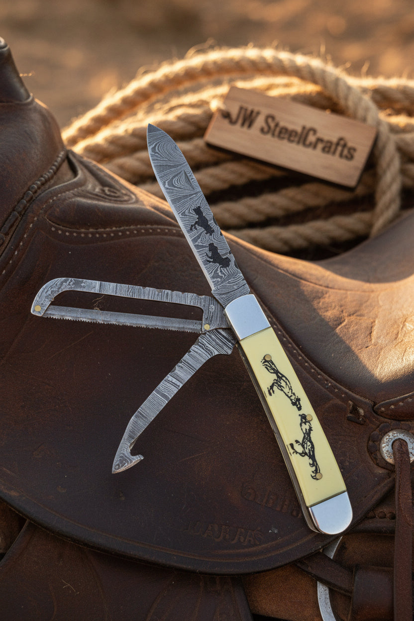 Ivory Stallion Trail Trapper Folder Knife 7