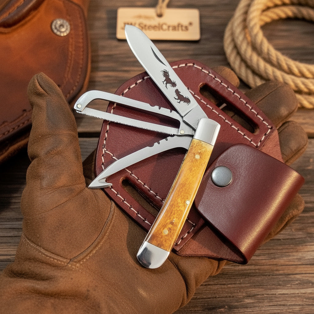 Amber Bronco Trail Trapper Folder Knife 7