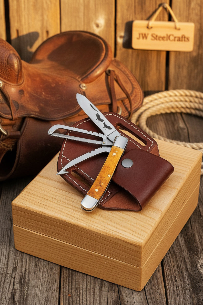 Amber Bronco Trail Trapper Folder Knife 7