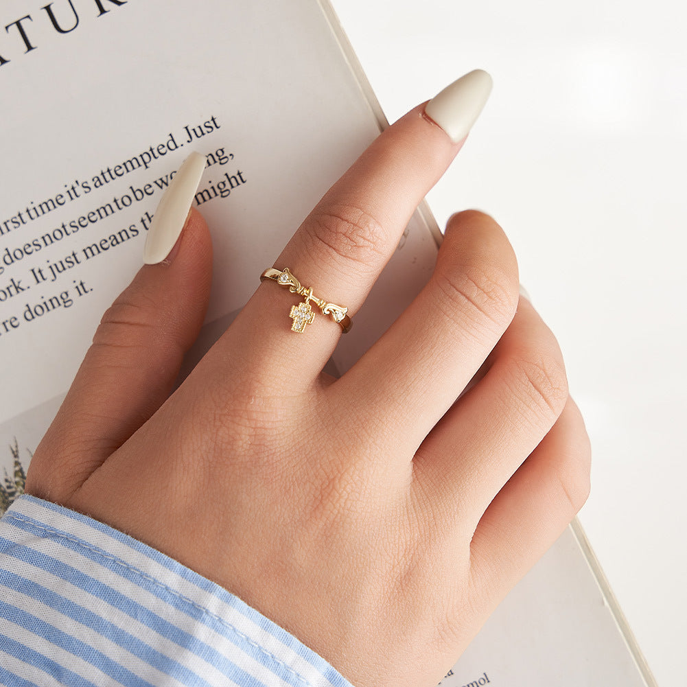 Cross Charm Accent Adjustable Ring by Starlight Jewelry, product image 3