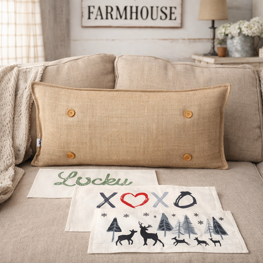 NEW! WINTER BUNDLE 26: 3 seasons +BURLAP pillow: LUCKY, XOXO, DEER