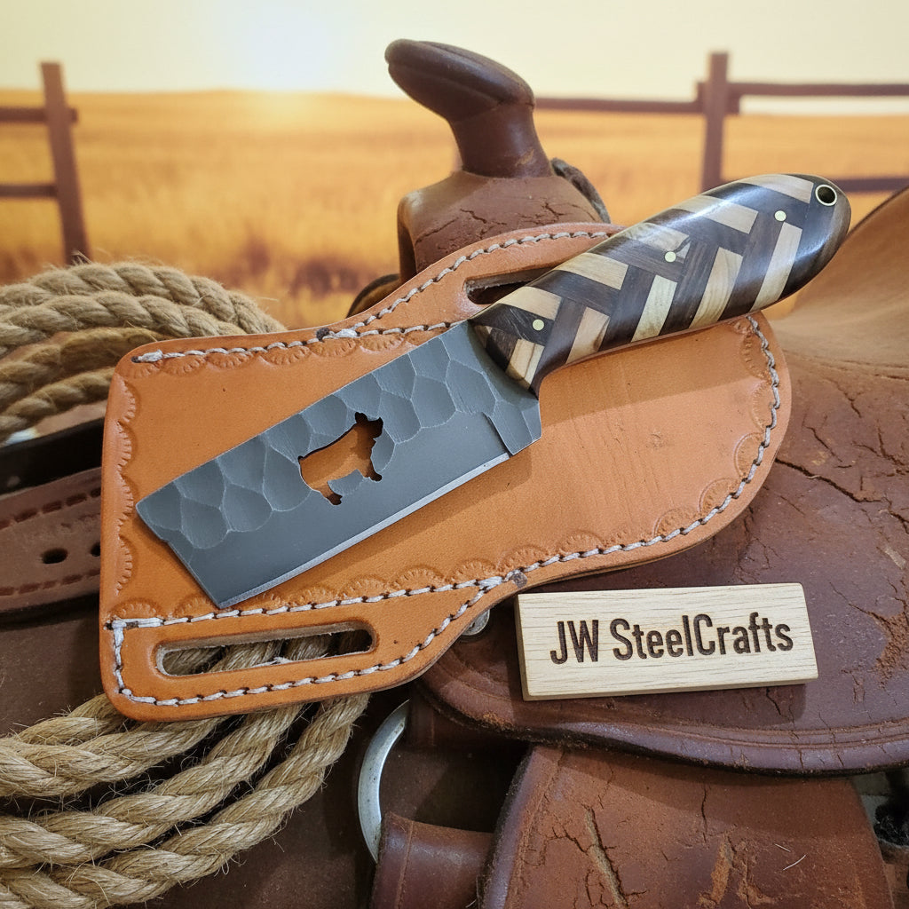 Bear Cutout Herringbone Cleaver Knife 8