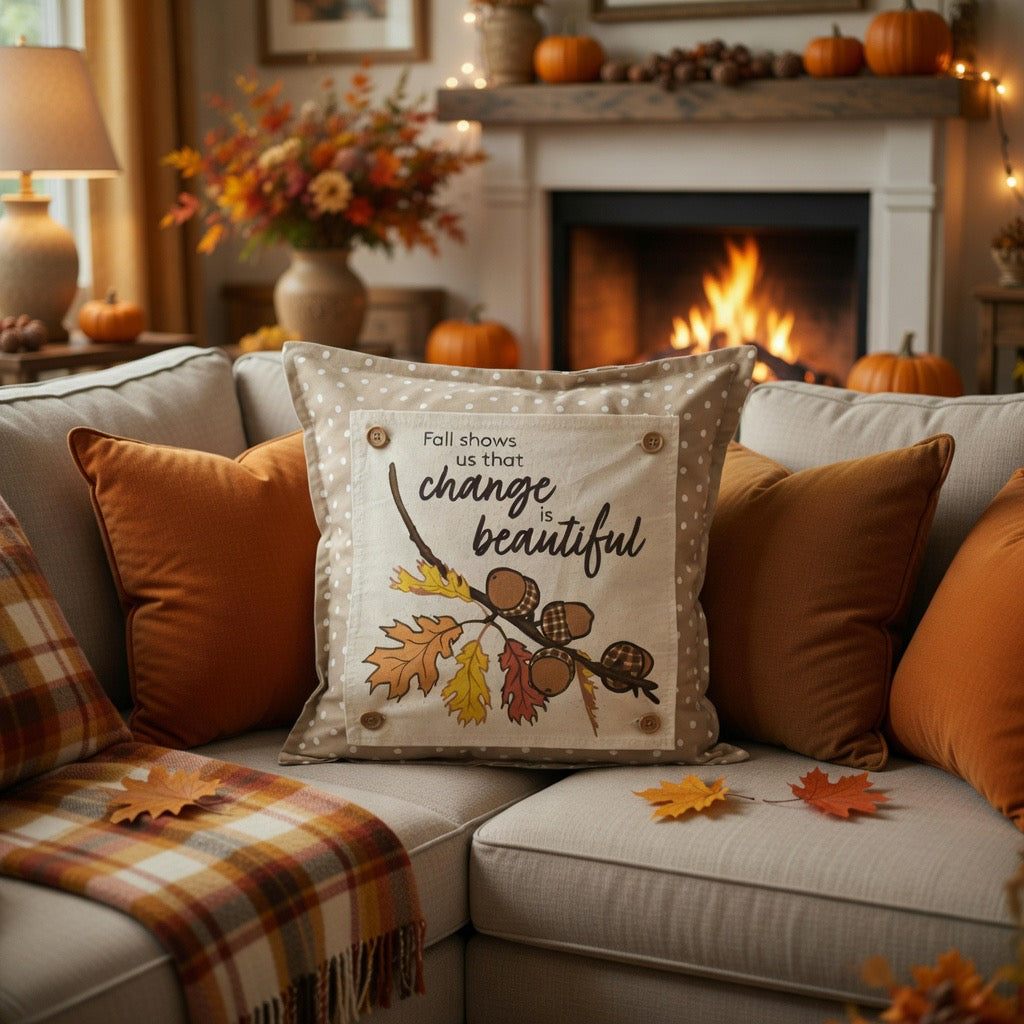 PANEL ONLY: SQUARE Fall, Autumn Thanksgiving Change Fall Leaf Leaves Tree Branch ACORNS
