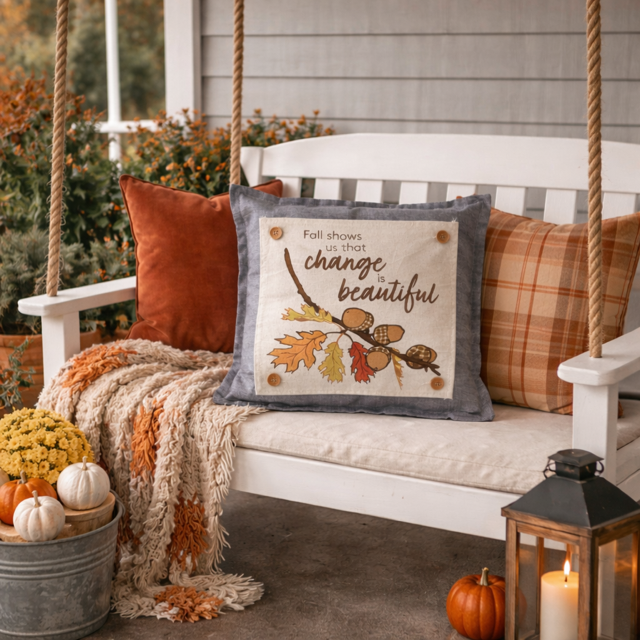 PANEL ONLY: SQUARE Fall, Autumn Thanksgiving Change Fall Leaf Leaves Tree Branch ACORNS