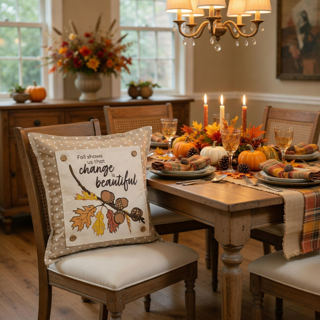 PANEL ONLY: SQUARE Fall, Autumn Thanksgiving Change Fall Leaf Leaves Tree Branch ACORNS