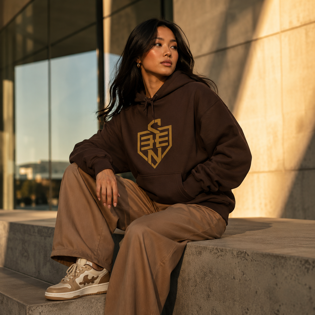 SEEN. Gold Monogram Shield Hoodie