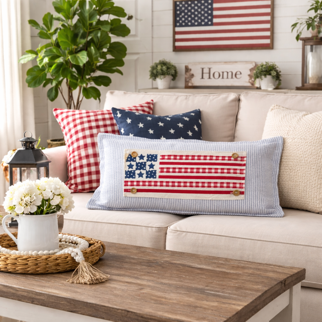 PANEL ONLY: RECTANGLE Summer; Picnic Table Cloth Stars Stripes America, Red, White, Blue; BARN QUILT AMERICAN FLAG
