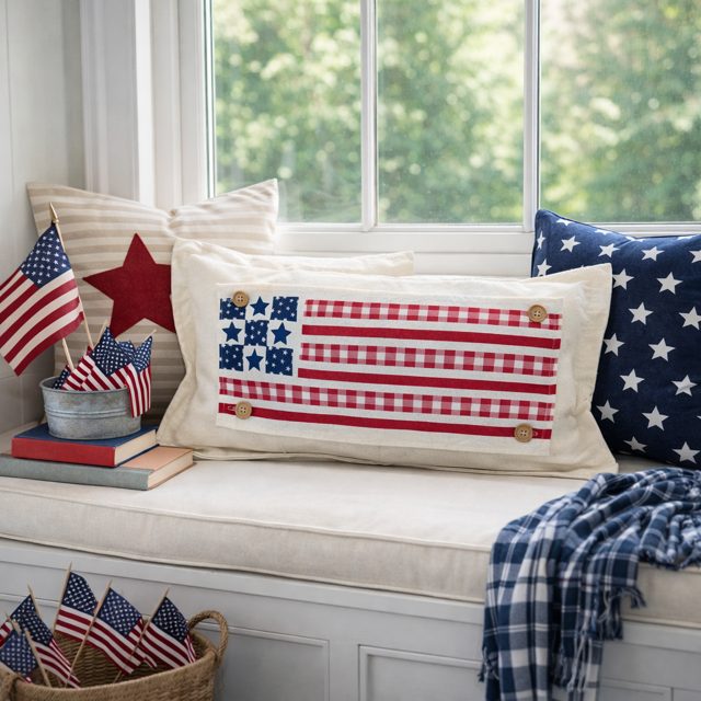 PANEL ONLY: RECTANGLE Summer; Picnic Table Cloth Stars Stripes America, Red, White, Blue; BARN QUILT AMERICAN FLAG