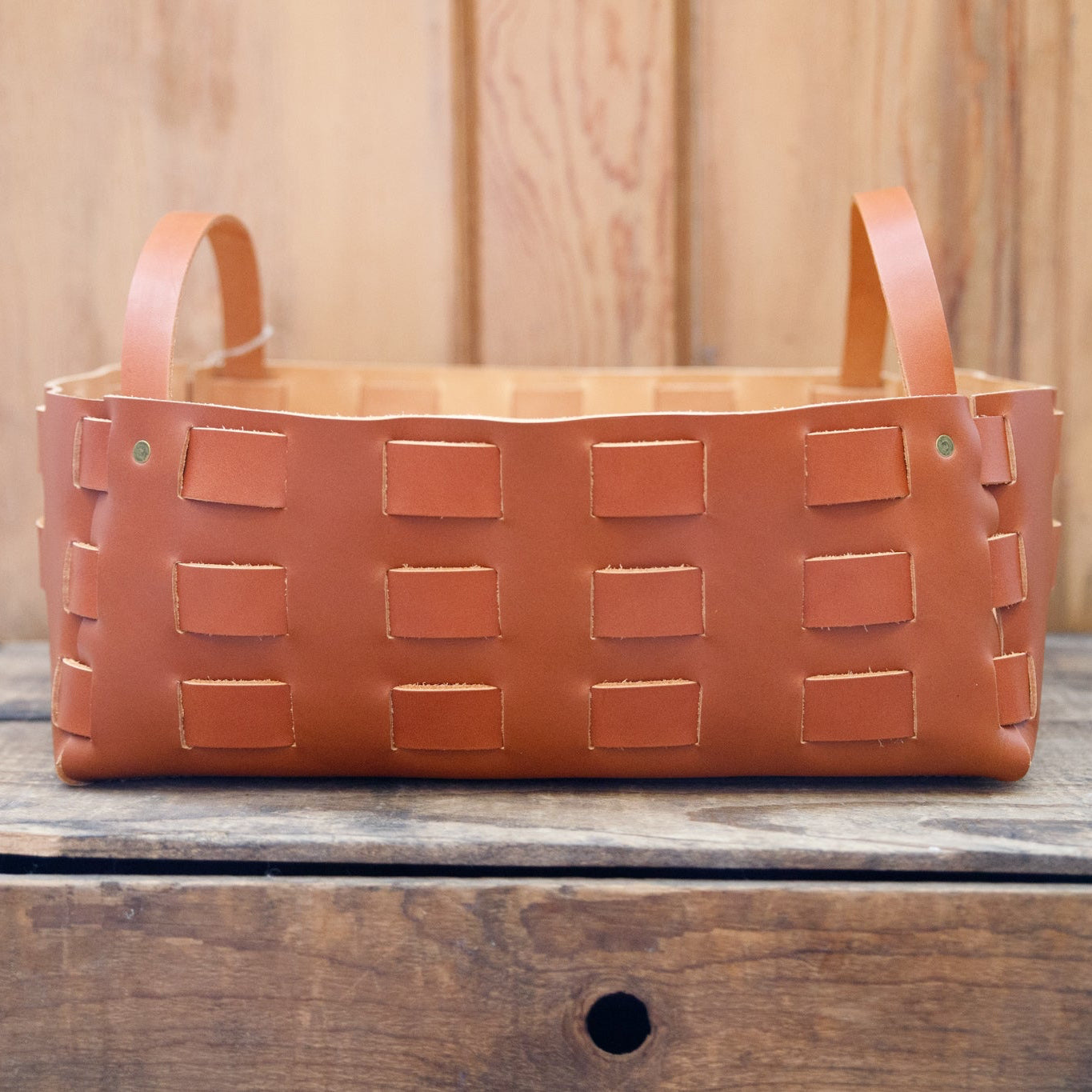 Large Leather Woven Basket - USA Made