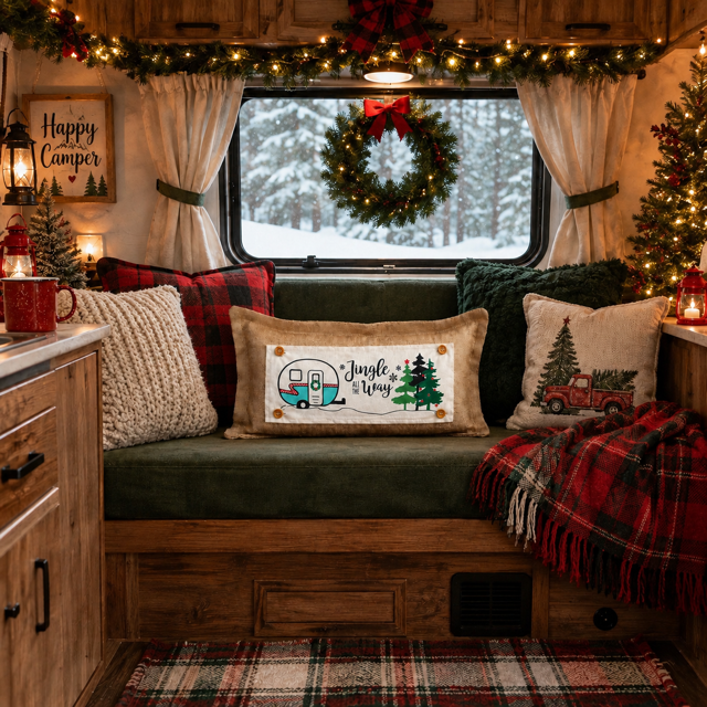 PANEL ONLY: RECTANGLE Holiday Panel: Vintage, Winter, Jingle All The Way, Caravans, Wreath, Home Sweet Home, Home For The Holidays; CHRISTMAS CAMPER