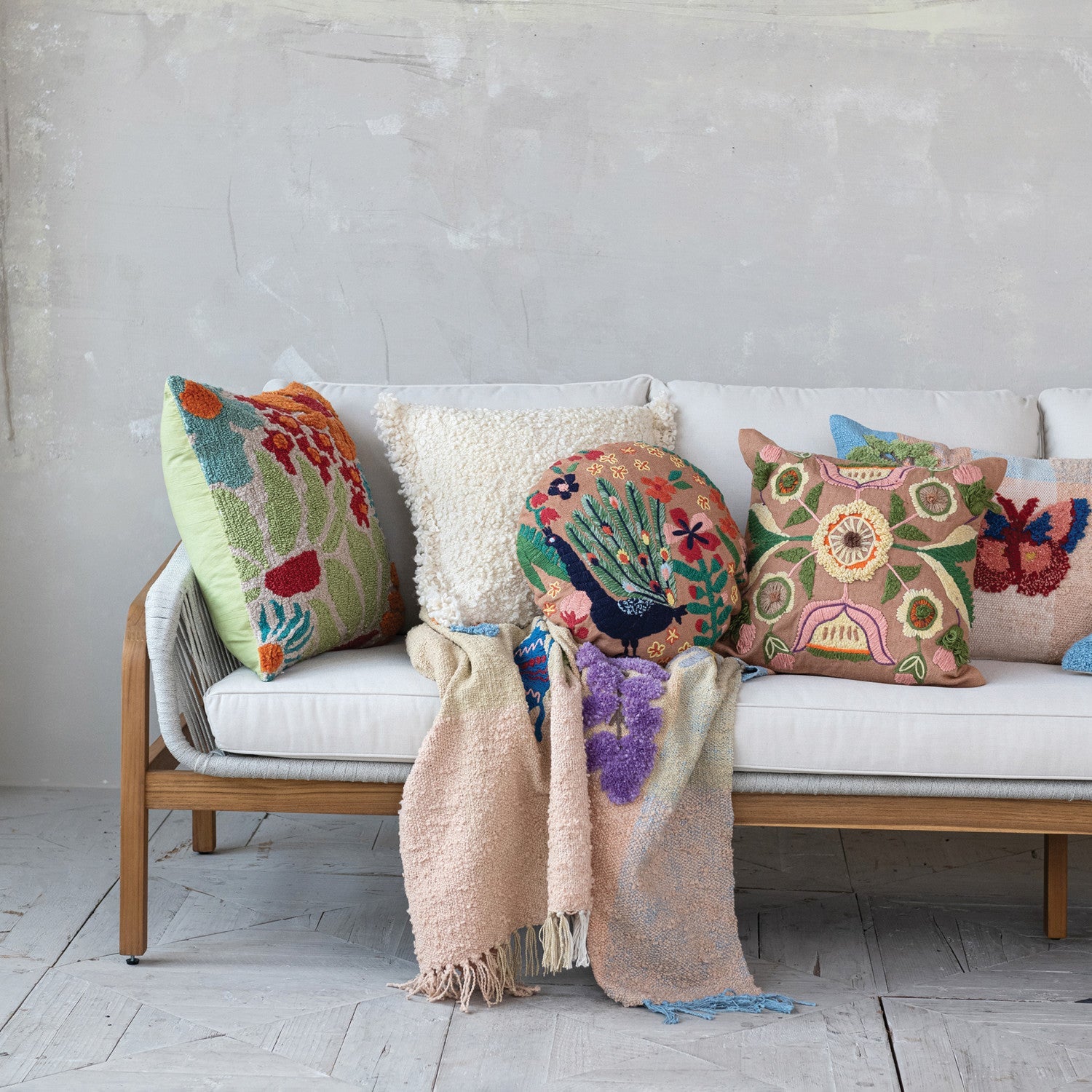 Tufted & Embroidered Butterfly & Insect Woven Throw Blanket | 60