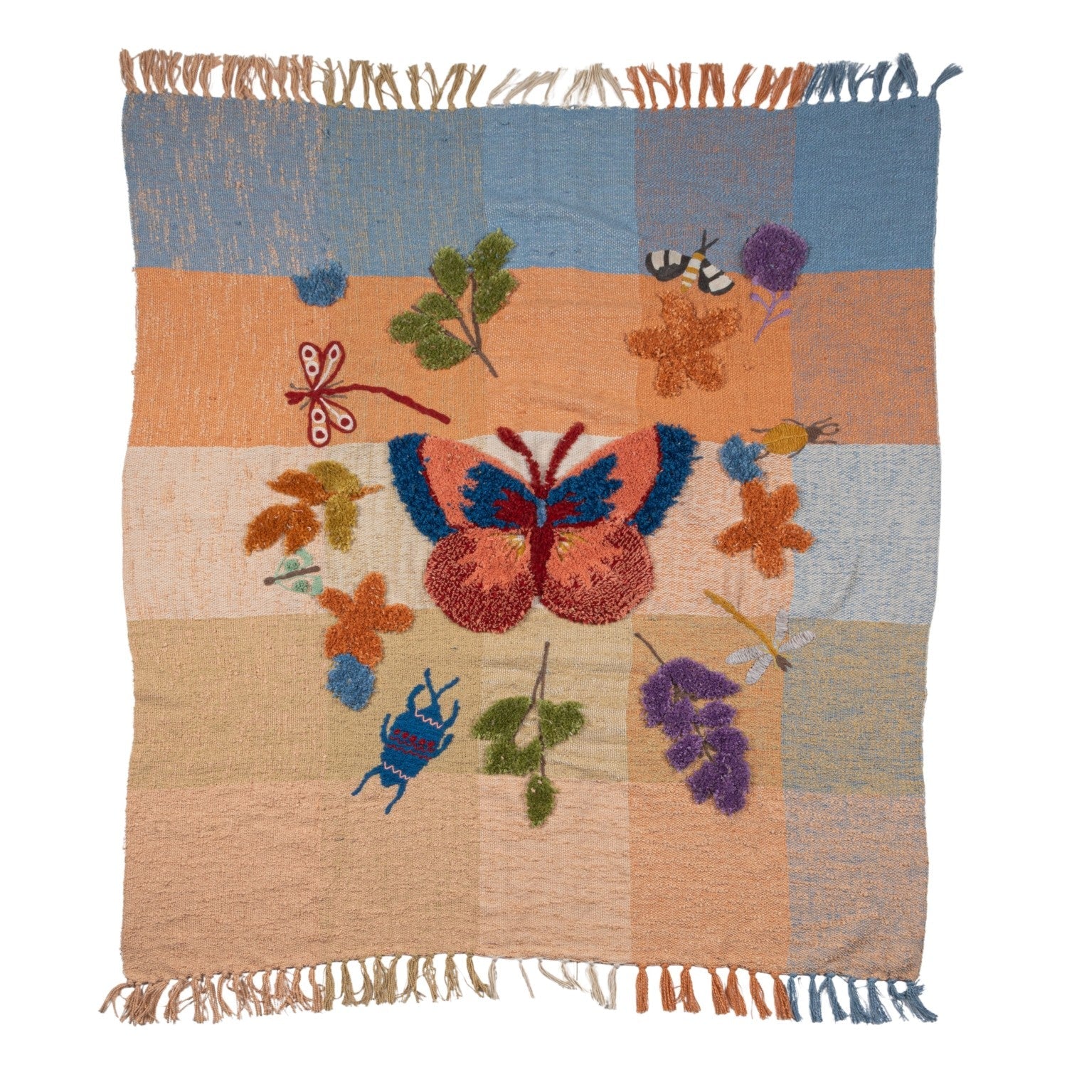Tufted & Embroidered Butterfly & Insect Woven Throw Blanket | 60