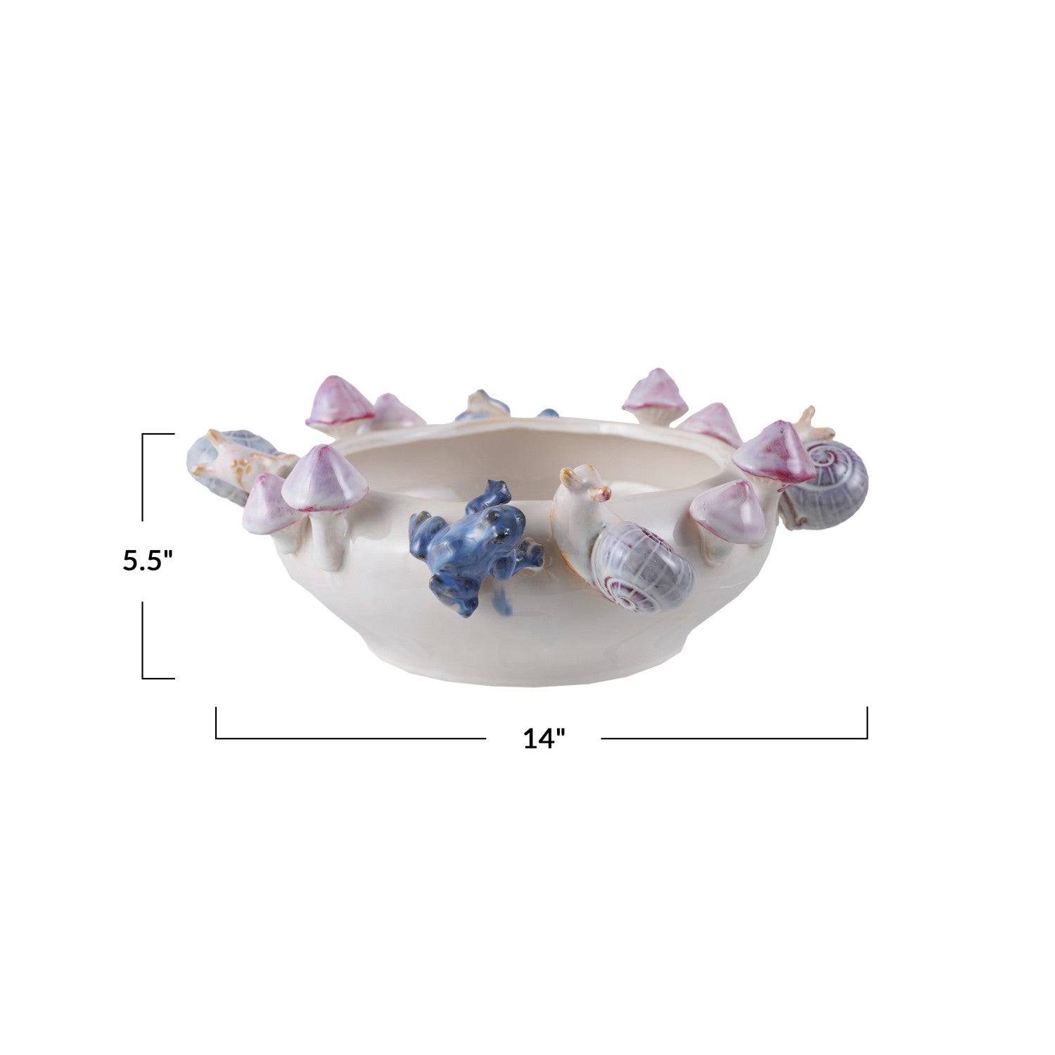 Woodland Ceramic Planter with 3D Frogs, Snails & Mushrooms