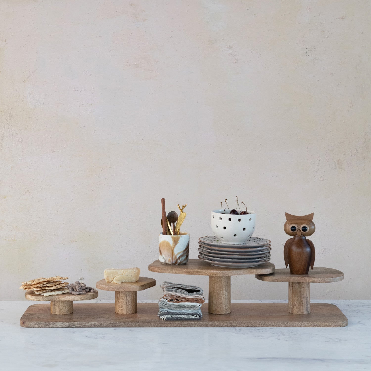 Mango Wood Serving Board with Pedestal Stands