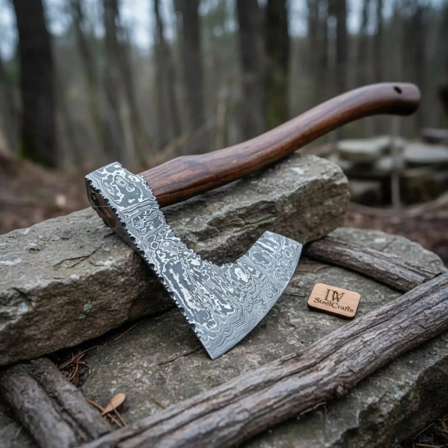 Custom Handmade Bearded Viking Axe with Damascus Steel Blade and Hardwood Handle | JW SteelCrafts