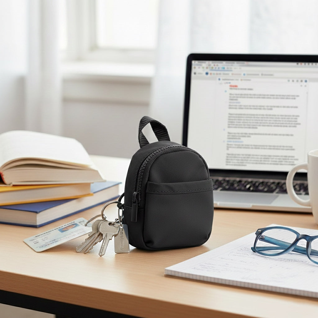 packlab Micro Nano Backpack Keychain - Black Mini Backpack Coin Purse for Cards, Lip Balm & Essentials