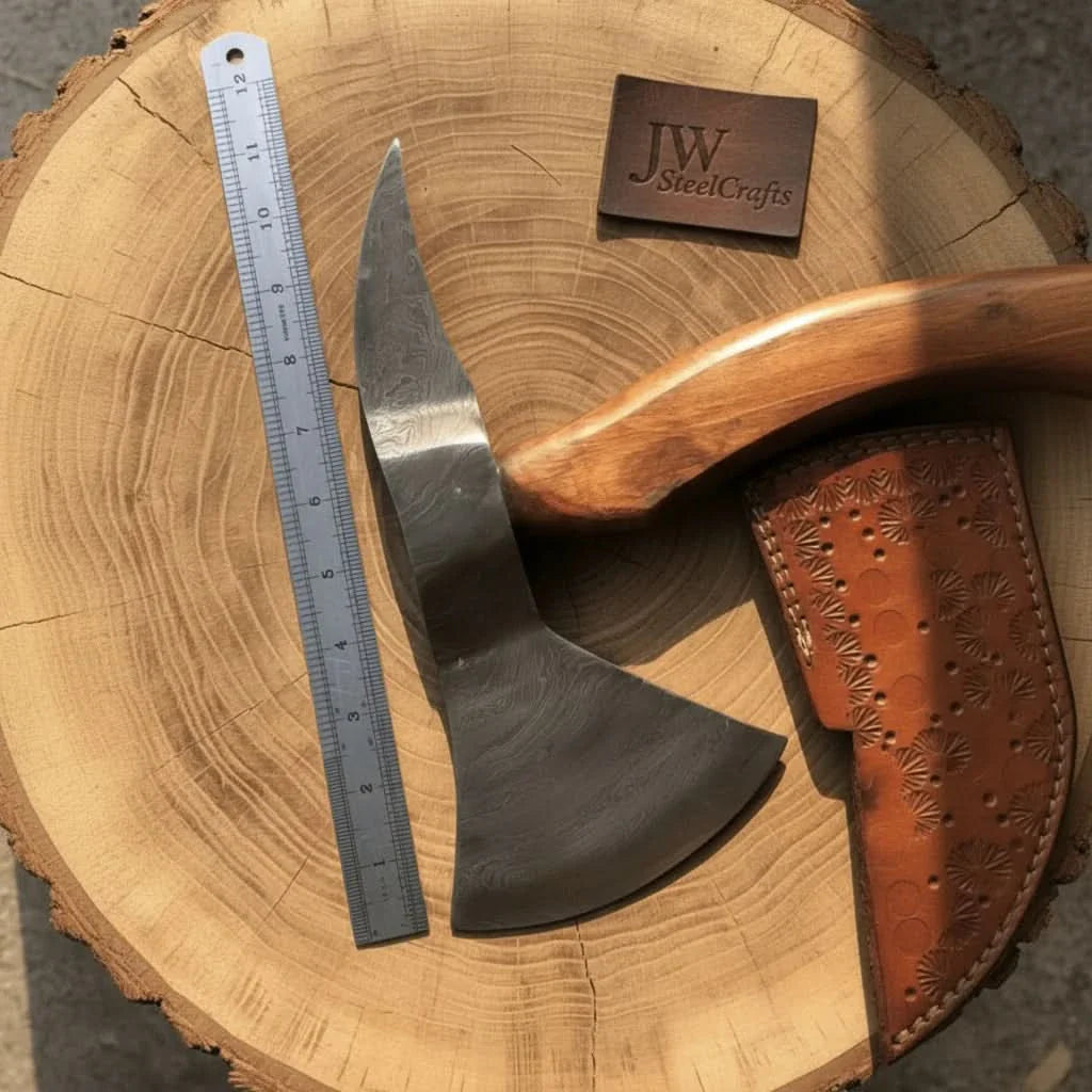 Damascus Bearded Spike Tomahawk with Forged Spike Poll