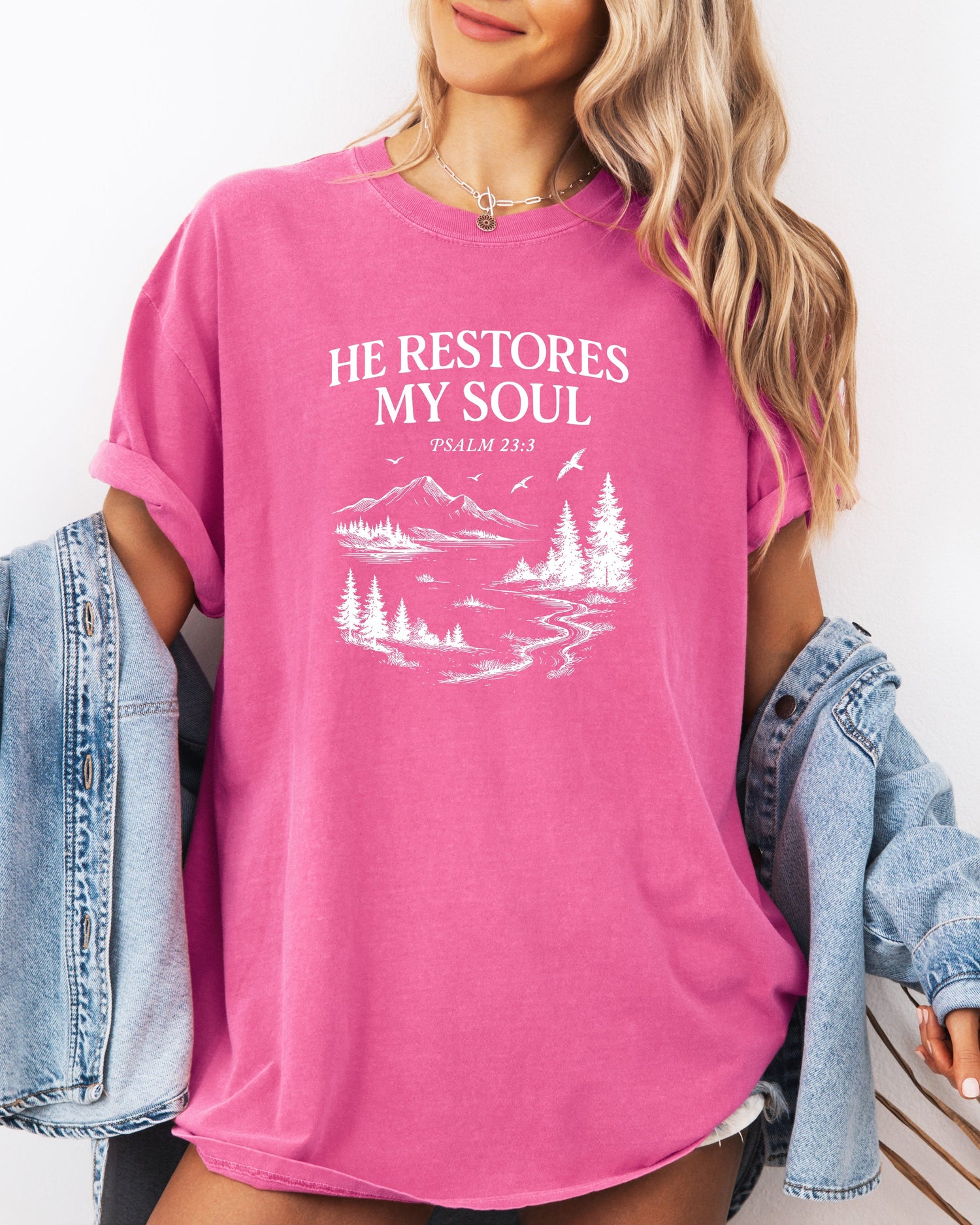 He restores my Soul Psalm Bible Christian Comfort Colors Garment Dyed T Shirt