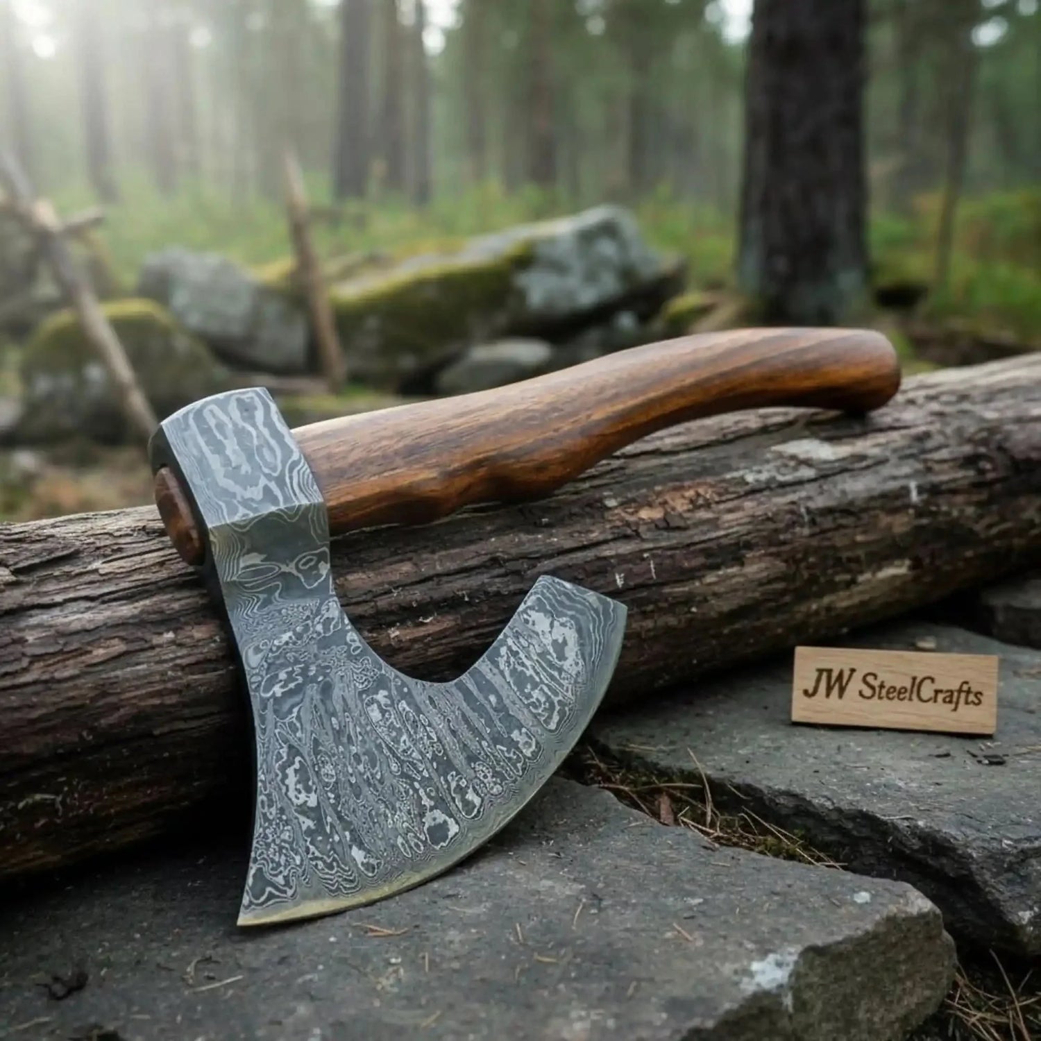 Viking Damascus Bearded Axe with 19 Inch Rosewood Handle