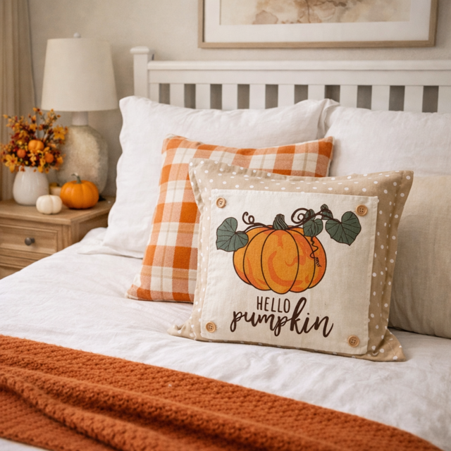 PANEL ONLY: SQUARE Fall Patch Autumn Thanksgiving Vine HELLO PUMPKIN