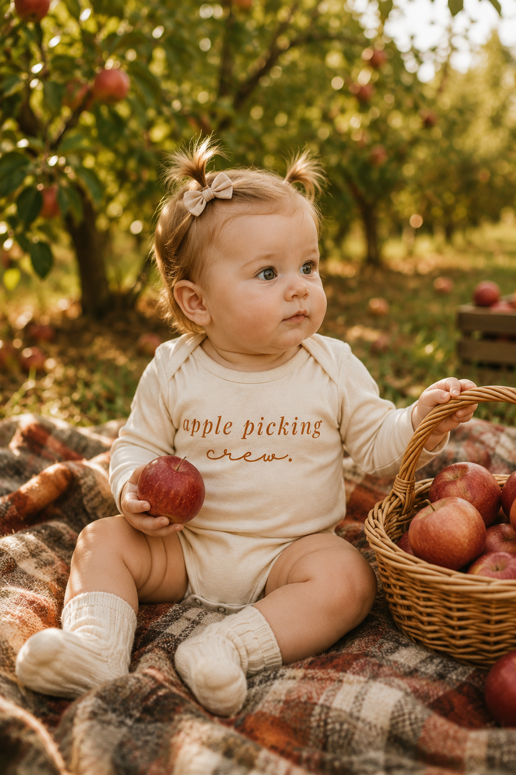 Apple Picking Crew Organic Bodysuit Long Sleeve by Tenth & Pine, product image 3